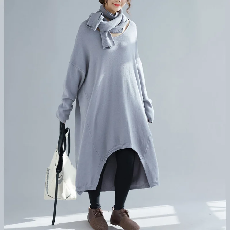 Chic Women's Garments Limited-Time Offer Knitted o neck asymmetric Sweater outfits Upcycle gray Fuzzy knit top Chic Women's Garments Limited-Time Offer Knitted o neck asymmetric Sweater outfits Upcycle gray Fuzzy knit top