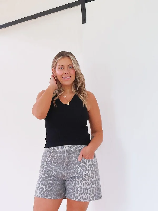 Women's Chic Apparel Latest Trends Jude Denim Short- Charcoal Leopard