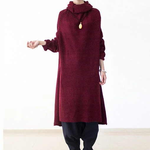 Women's Contemporary Apparel Eco Friendly Fashion Sale 2024 winter burgundy cotton knit sweater dresses plus size turtle neck warm winter dress Women's Contemporary Apparel Eco Friendly Fashion Sale 2024 winter burgundy cotton knit sweater dresses plus size turtle neck warm winter dress