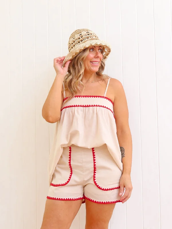 Vintage Clothing For Women Luxe Layering Lily Shorts - Natural/Red