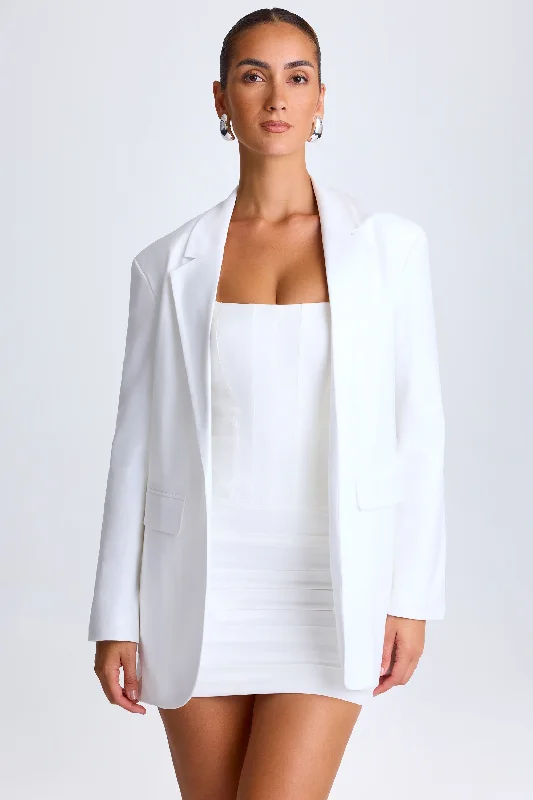 Women's Casual Wear Outfit New Season Fashion Preview Sale Oversized Single-Breasted Blazer in White Women's Casual Wear Outfit New Season Fashion Preview Sale Oversized Single-Breasted Blazer in White
