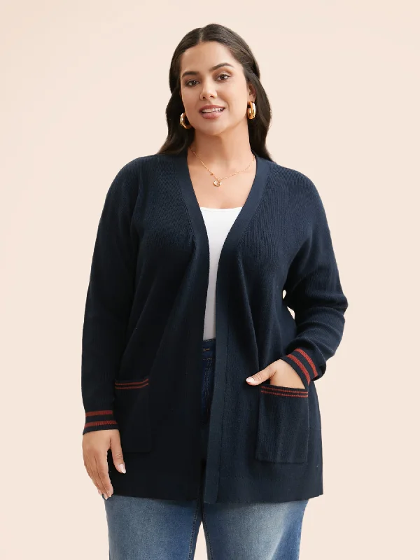 Women's Relaxed Outfit Hot Trends Supersoft Essentials Contrast Striped Kimono Collar Cardigan Women's Relaxed Outfit Hot Trends Supersoft Essentials Contrast Striped Kimono Collar Cardigan