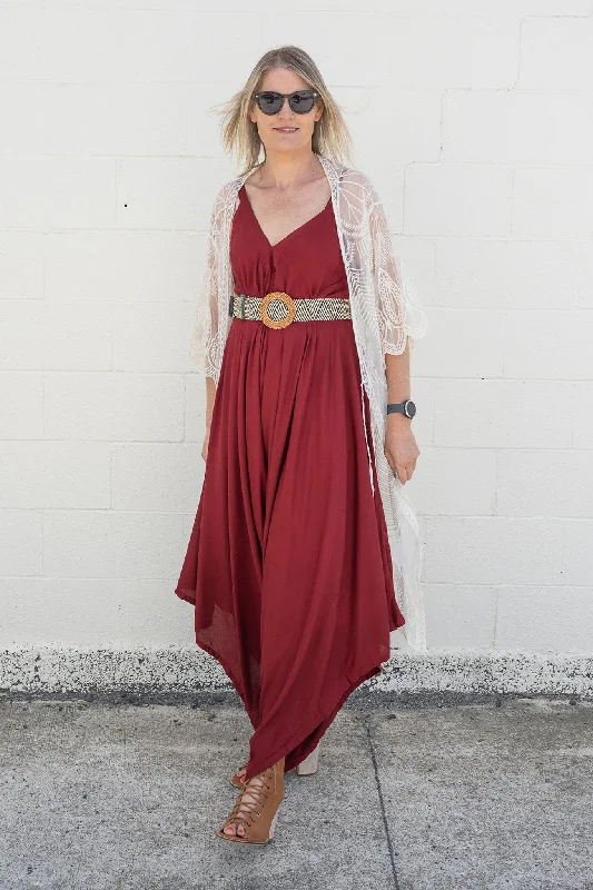 Women's High-End Clothing Season Sale Wine Bali Jumpsuit