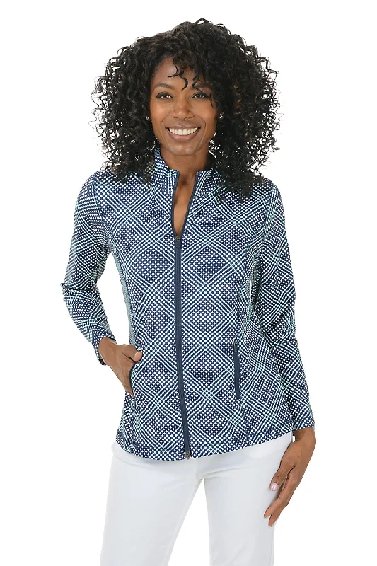 Women's Plus-Size Clothes Wardrobe Update Navy Gingham UPF50+ Zip Front Jacket