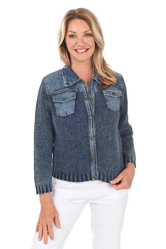 Women's Trendy Clothing Trending Items Button-Front Denim Sweater Jacket