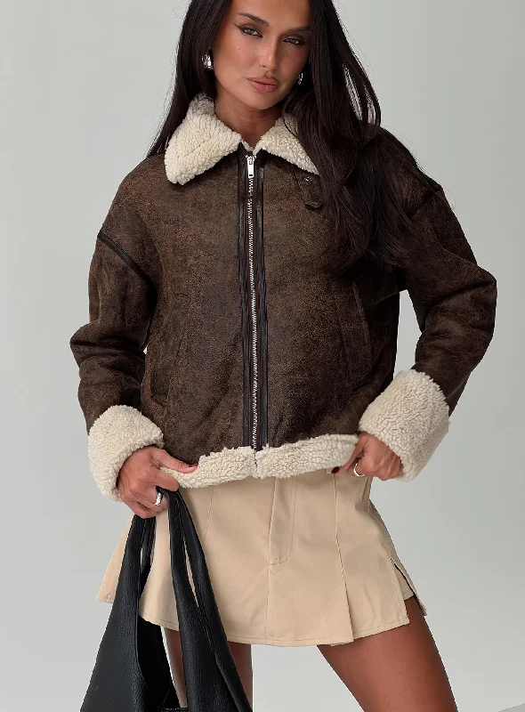 Affordable Women's Outfit Trendy Clothing Sale Zephyria Shearling Jacket Brown
