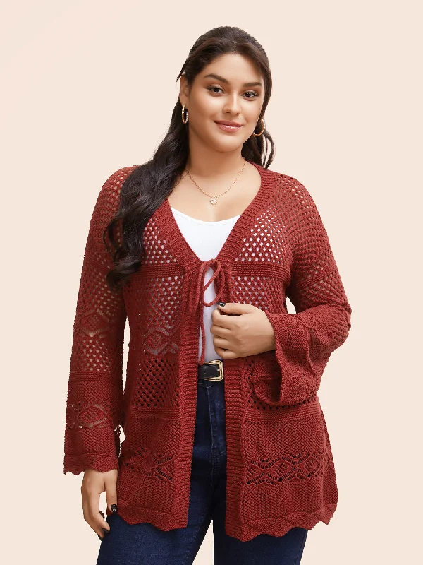 Women's Fashion Clothes Final Clearance Texture Tie Knot Bell Sleeve Cardigan