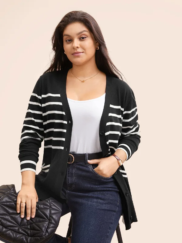 Women's Everyday Clothes Now On Sale For Chic Urban Styles Striped V Neck Button Up Pocket Cardigan Women's Everyday Clothes Now On Sale For Chic Urban Styles Striped V Neck Button Up Pocket Cardigan