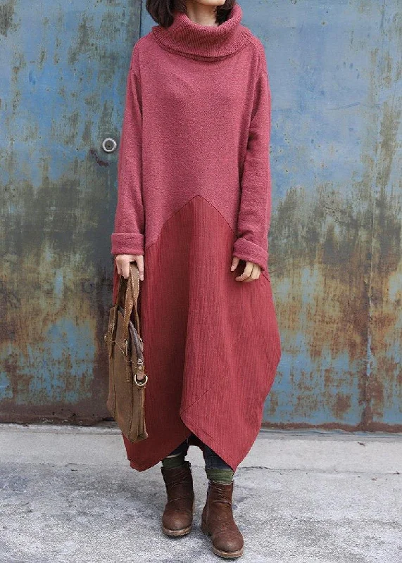 Women's Cozy Winter Attire Mother'S Day Special Pullover patchwork Sweater high neck dress outfit Design red Mujer sweater dress Women's Cozy Winter Attire Mother'S Day Special Pullover patchwork Sweater high neck dress outfit Design red Mujer sweater dress
