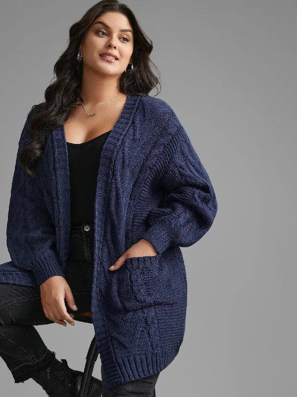 Fashionable Women's Clothing Limited Quantities Texture Cable Knit Patched Pocket Cardigan Fashionable Women's Clothing Limited Quantities Texture Cable Knit Patched Pocket Cardigan