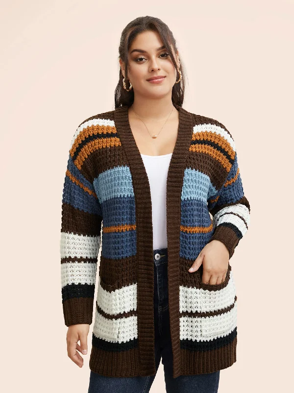 Women's Office Clothing Special Offer Colorblock Contrast Patched Pocket Cardigan