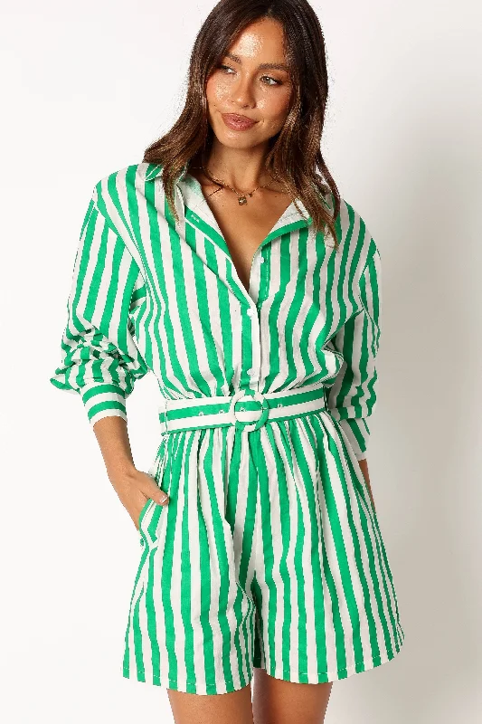 Women's Elegant Evening Attire Huge Price Cut Gloria Playsuit - Green Stripe