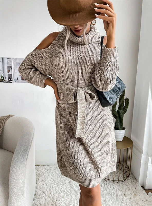 Women's Clothes For Work Events Travel Essentials TastyHottie - FASHION OPENWORK TURTLE NECK SWEATER DRESS