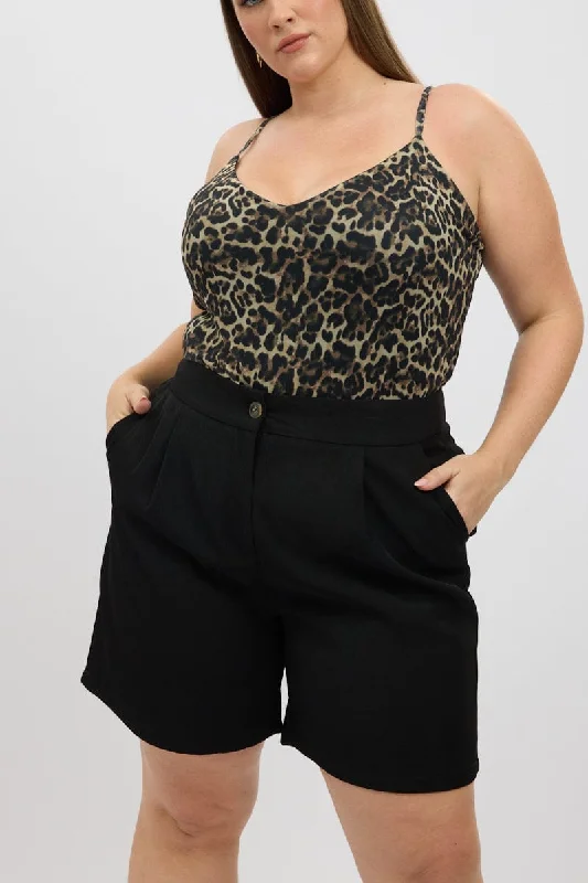 Women's Seasonal Clothes Formal Outfit Black Tailored Longline Shorts
