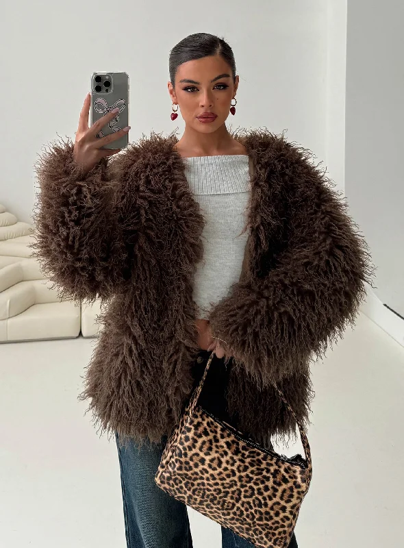 Women's Night-Out Clothes Fashion Deal Cheshire Faux Fur Jacket Chocolate