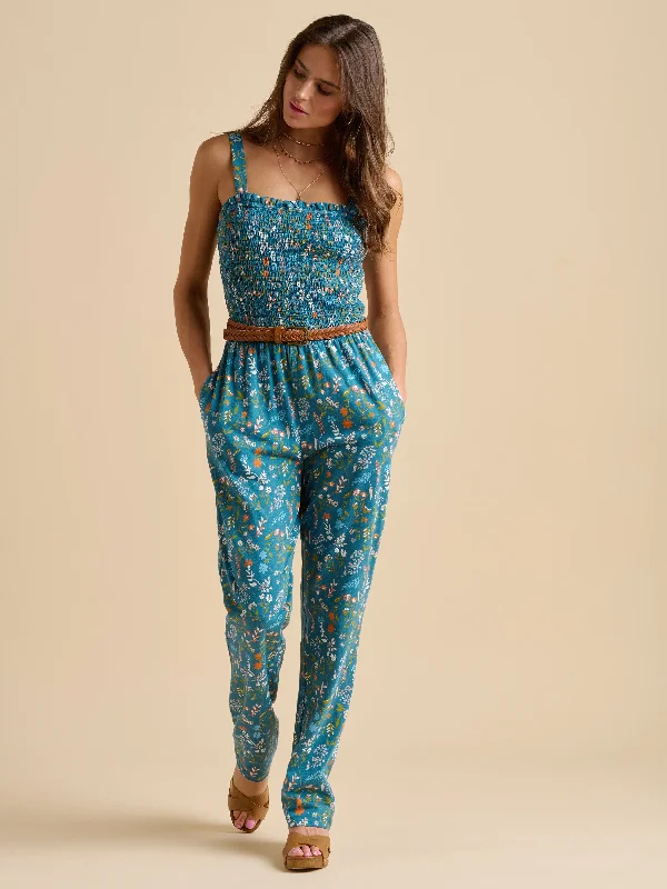 Women's Vintage Clothes Final Clearance Teal Shoreline Meadow Jumpsuit