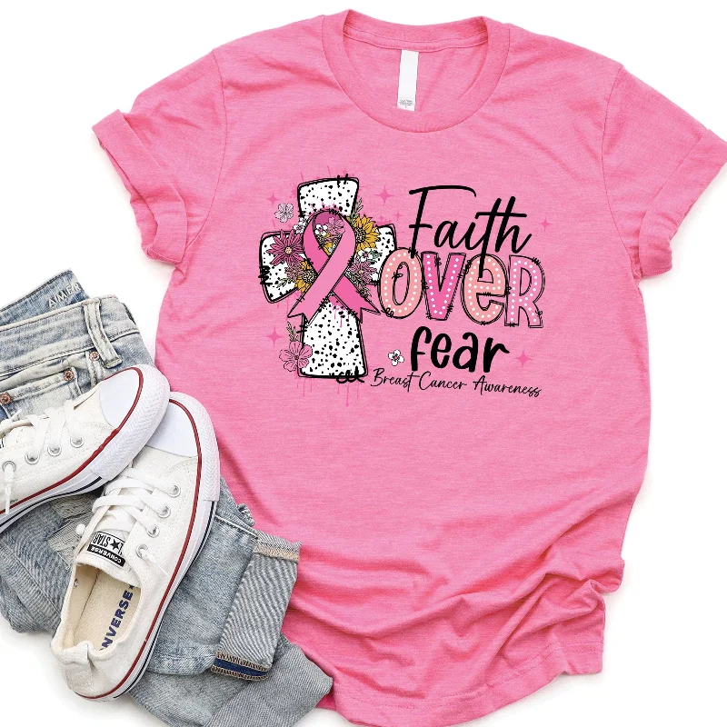 Women's Seasonal Attire Shop Sales Faith Over Fear Cancer Awareness Tee