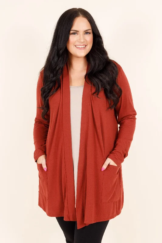 Women's Trendy Activewear Apparel Feminine Charm Kindness and Compassion Cardigan, Dark Rust Women's Trendy Activewear Apparel Feminine Charm Kindness and Compassion Cardigan, Dark Rust