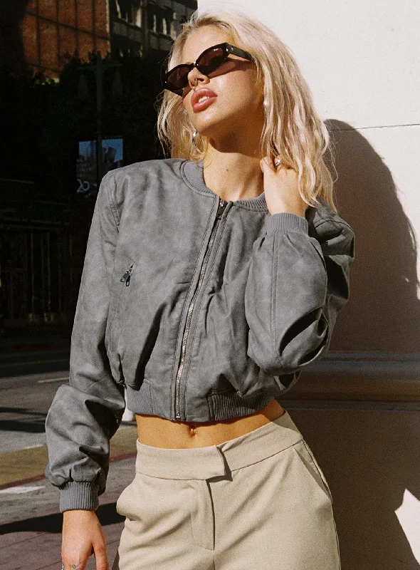Women's Stylish Vacation Attire Effortless Everyday Wear Allure Faux Leather Bomber Jacket Cloud Women's Stylish Vacation Attire Effortless Everyday Wear Allure Faux Leather Bomber Jacket Cloud