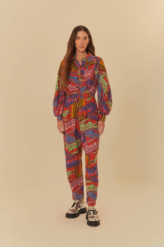 Women's Clothing Sets Art Deco Geometric Pattern Look FARM ALLIGATOR JUMPSUIT