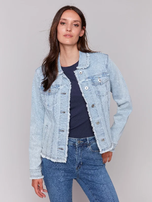 Classic Women's Apparel Valentine's Special Frayed Edge Stretch Denim Jacket - Bleach Blue Classic Women's Apparel Valentine's Special Frayed Edge Stretch Denim Jacket - Bleach Blue