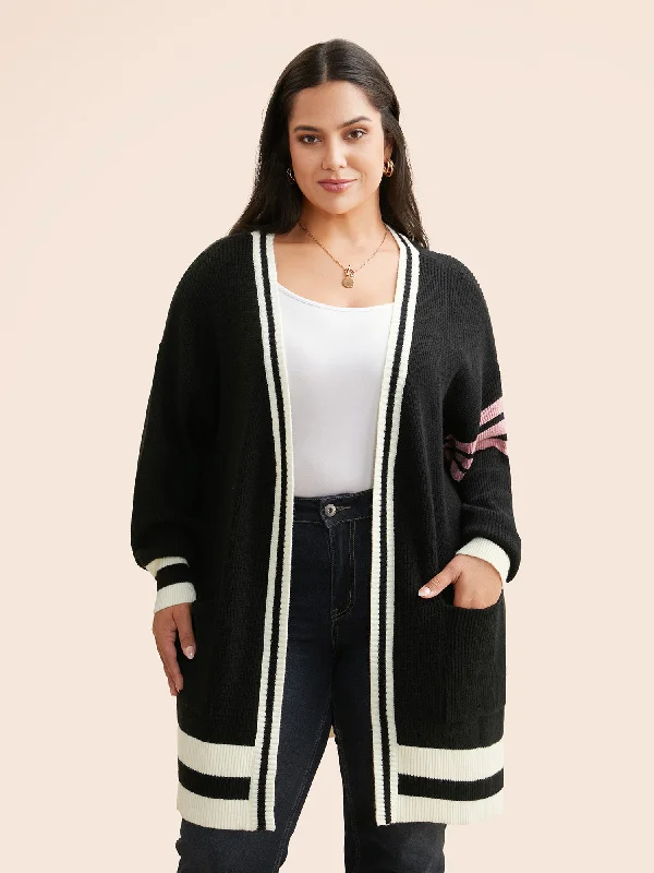 Women's Vacation Outfit Set Stylish Savings Contrast Striped Drop Shoulder Cardigan