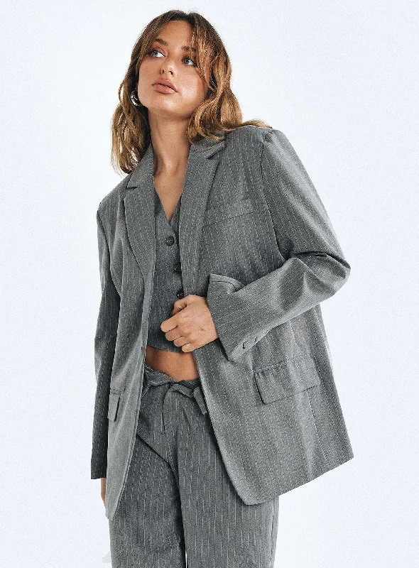 Fashionable Women's Clothes Huge Savings On Parisian Styles Purley Pinstripe Blazer Grey Fashionable Women's Clothes Huge Savings On Parisian Styles Purley Pinstripe Blazer Grey
