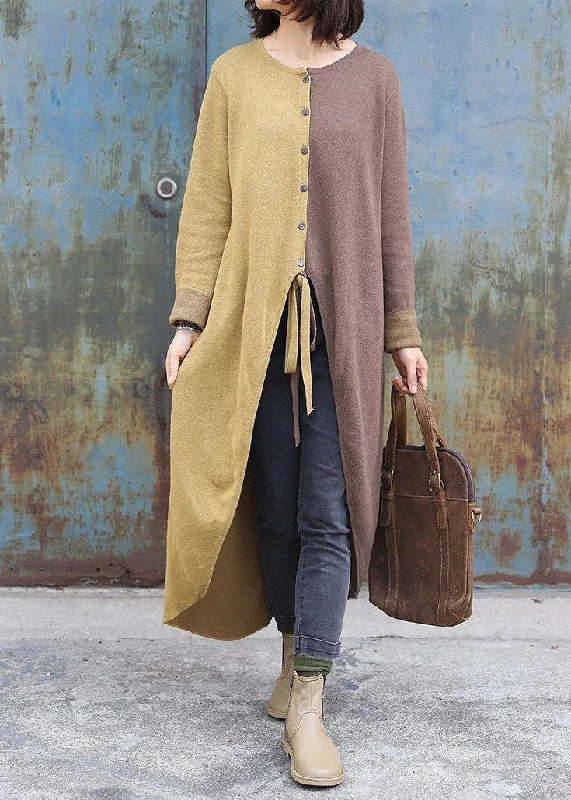 Women's Timeless Attire Great Prices On Feminine Styles Cozy khaki patchwork yellow fall fashion o neck asymmetric hem knit outwear Women's Timeless Attire Great Prices On Feminine Styles Cozy khaki patchwork yellow fall fashion o neck asymmetric hem knit outwear