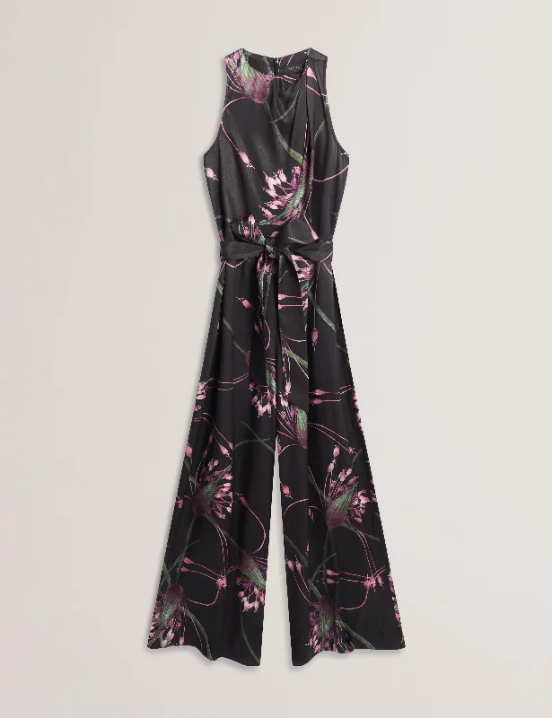 Women's Clothing For Special Occasions Budget-Friendly Fashion Beckkie Printed Wide Leg Jumpsuit With Pleat Black Women's Clothing For Special Occasions Budget-Friendly Fashion Beckkie Printed Wide Leg Jumpsuit With Pleat Black