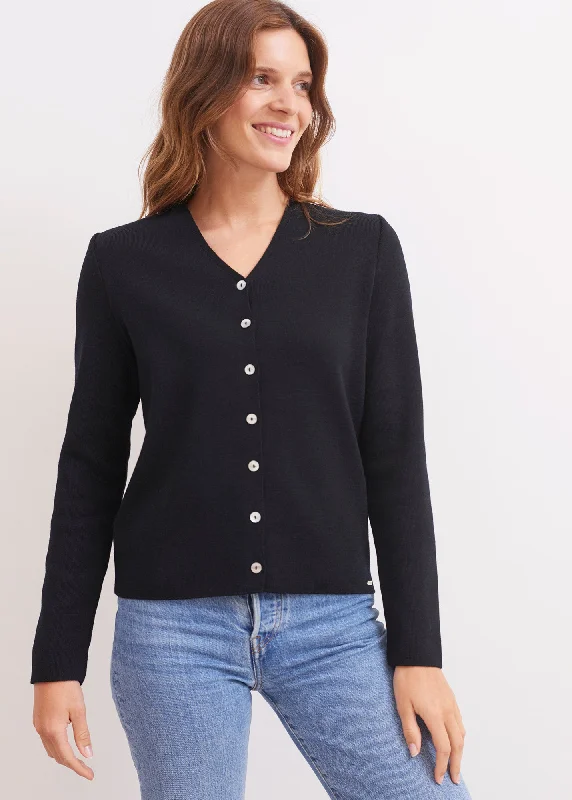 Women's Holiday Attire Trendy New Clothes BREVANDS IV - V-Neck Cardigan BLACK