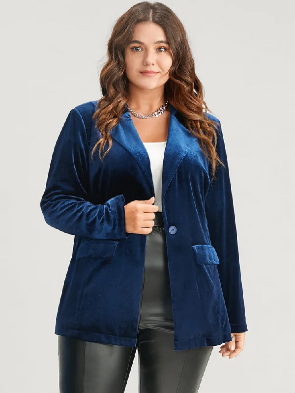 Women's Chic Outfit Holiday Attire Sale Solid Button Flap Pocket Velvet Blazer