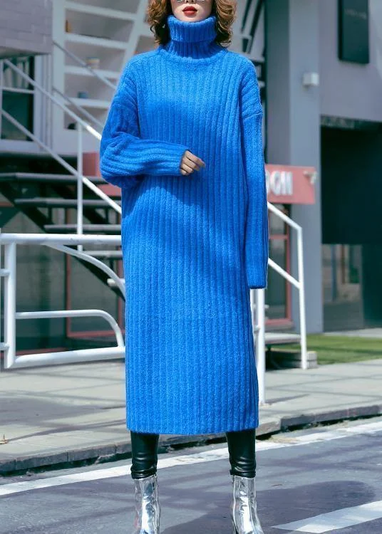 Affordable Women's Garments Spring Fashion Oversized blue Sweater dresses Largo high neck tunic fall knit dresses Affordable Women's Garments Spring Fashion Oversized blue Sweater dresses Largo high neck tunic fall knit dresses
