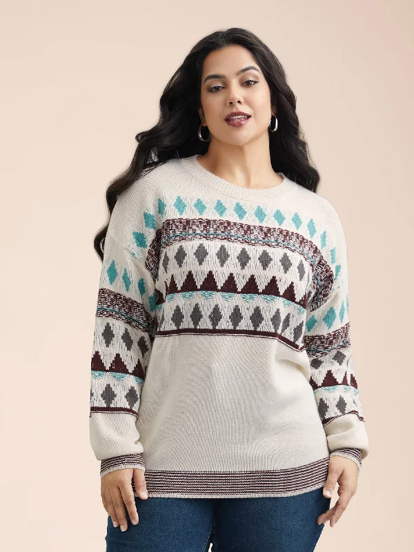 Women's Contemporary Clothing Seasonal Sale Color-Collision Textured Knit Pullover